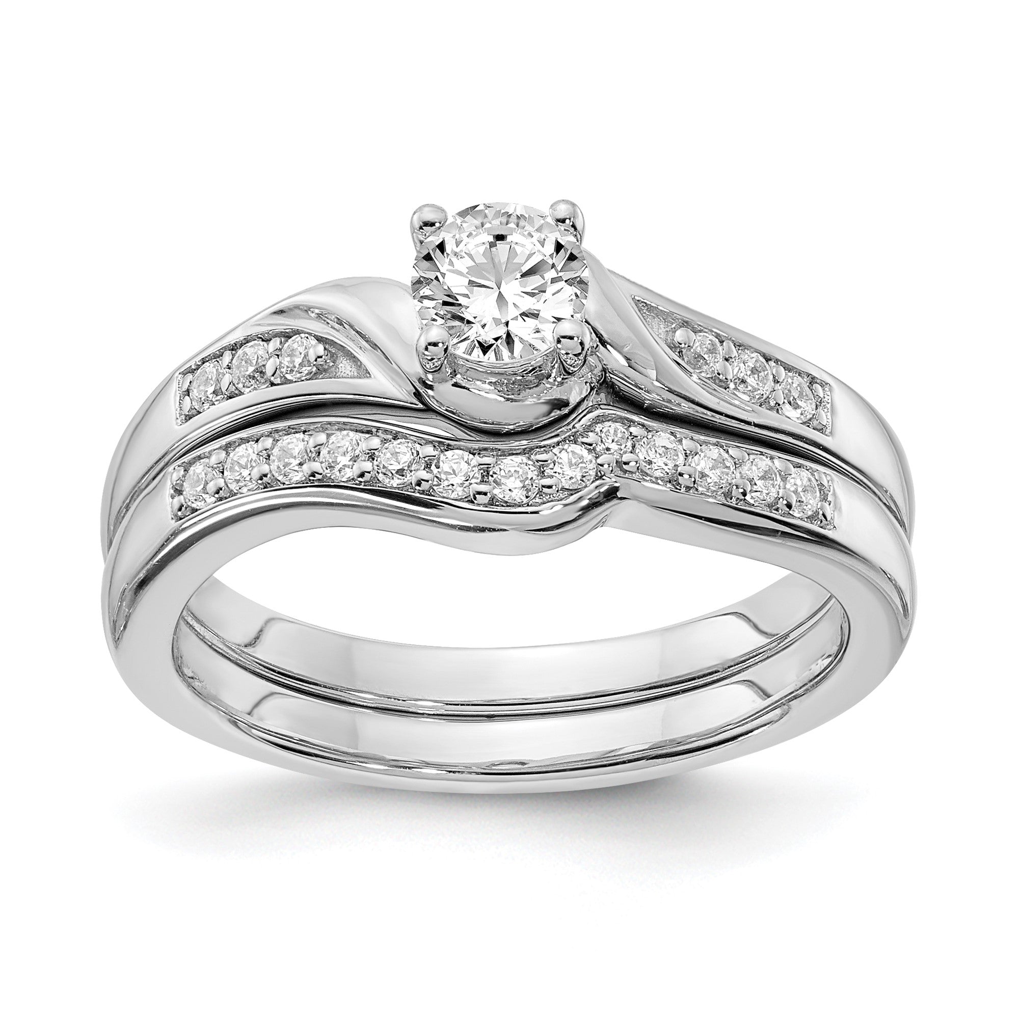 1/2 Ct. Natürlich Diamant By-pass Style Bridal Verlobungsring Set 14K Weißgold