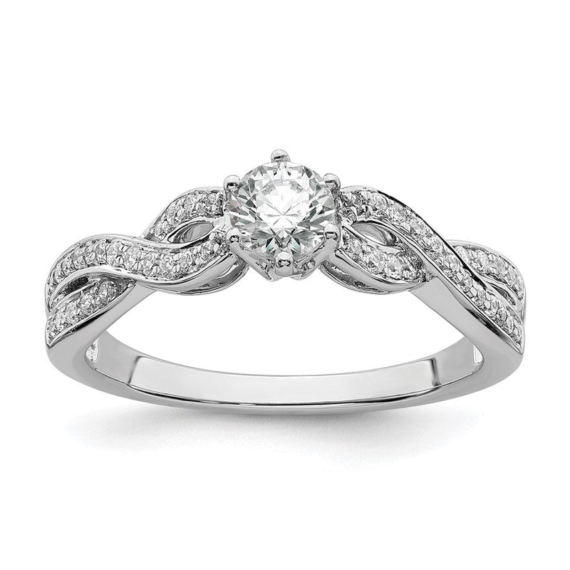 14K Weißgold Kreuz (holds 1/3 Karat (4.5mm) Rund Mittig) 1/5 Diamant Halbfassung Verlobungsring