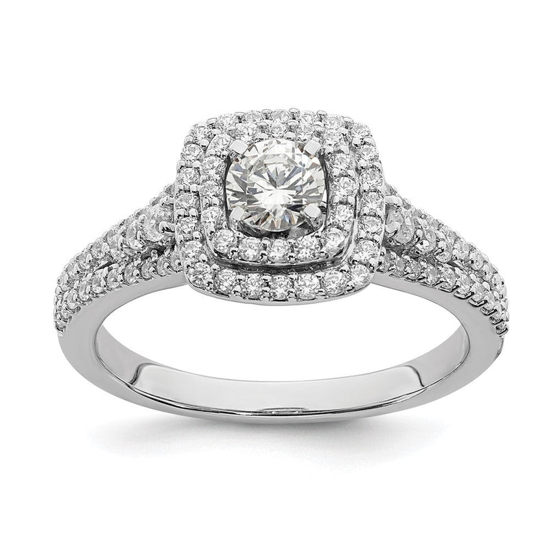 14K Weißgold Doppelt Heiligenschein (holds 1/3 Karat (4.5mm) Rund Mittig) 1/2 Diamant Halbfassung Verlobungsring