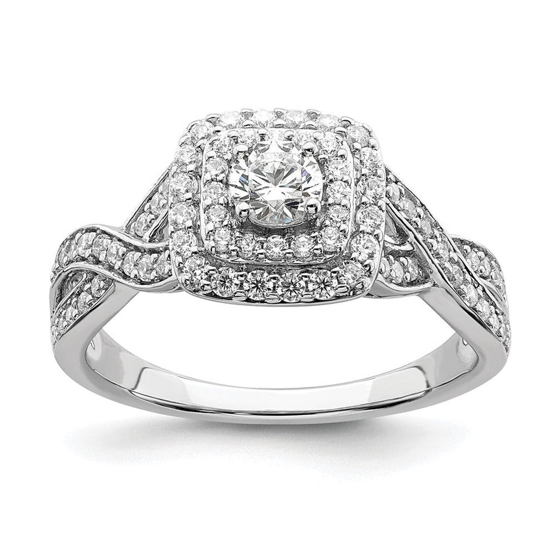 14K Weißgold Doppelt Heiligenschein (holds 1/4 Karat (4.1mm) Rund Mittig) 1/2 Diamant Halbfassung Verlobungsring