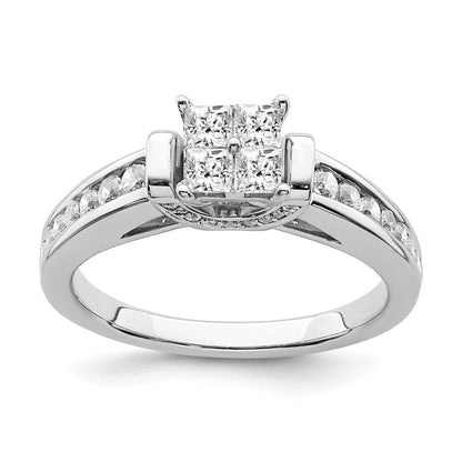14K Weißgold Verlobungsring mit Diamant-Cluster aus echten Diamanten