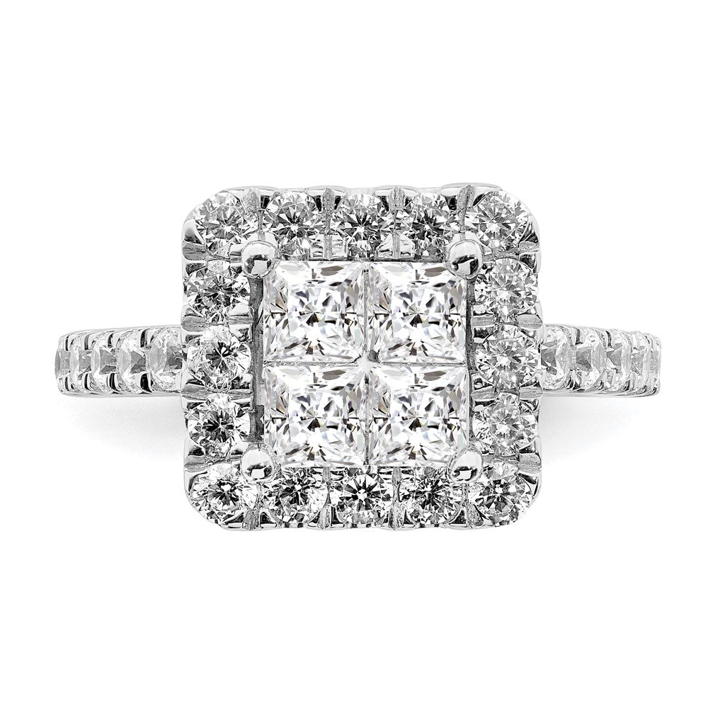 14K Weißgold Verlobungsring mit echtem Diamant-Cluster aus echten Diamanten