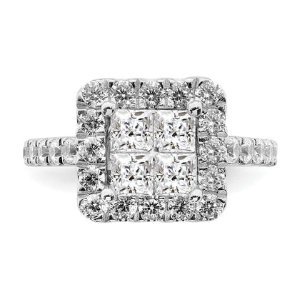 14K Weißgold Verlobungsring mit echtem Diamant-Cluster aus echten Diamanten