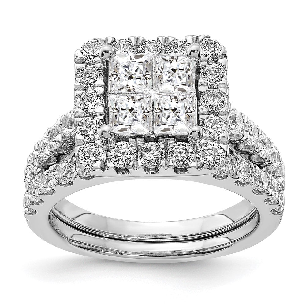 14K Weißgold Verlobungsring mit echtem Diamant-Cluster aus echten Diamanten