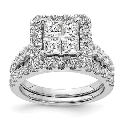 14K Weißgold Verlobungsring mit echtem Diamant-Cluster aus echten Diamanten