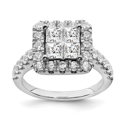 14K Weißgold Verlobungsring mit echtem Diamant-Cluster aus echten Diamanten