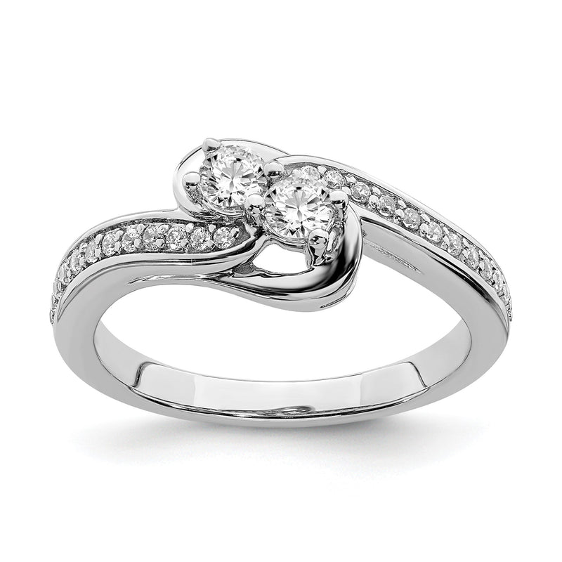 0,375 ct. Natürlicher Diamant Bypass-Zweistein-Verlobungsring 14K Weißgold