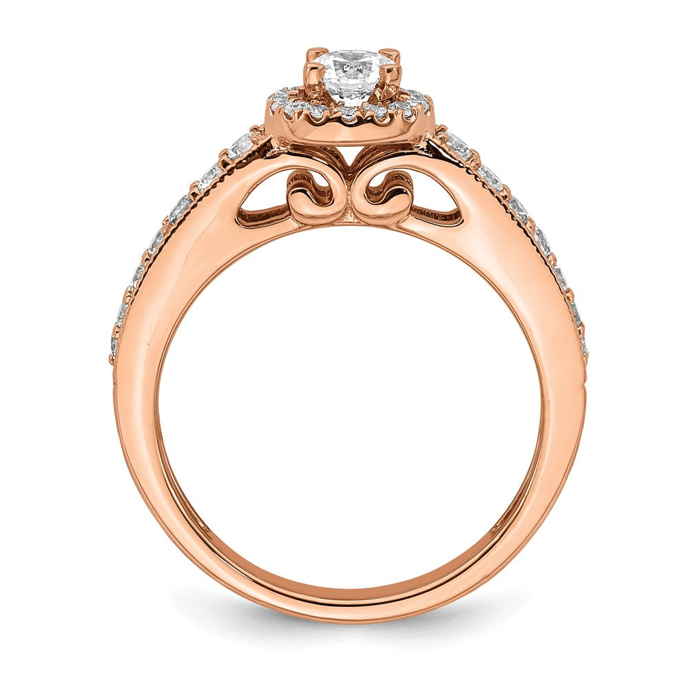 14K Roségold Heiligenschein Plus (holds 1/3 Karat (4.5mm) Rund Mittig) 3/8 Diamant Halbfassung Verlobungsring