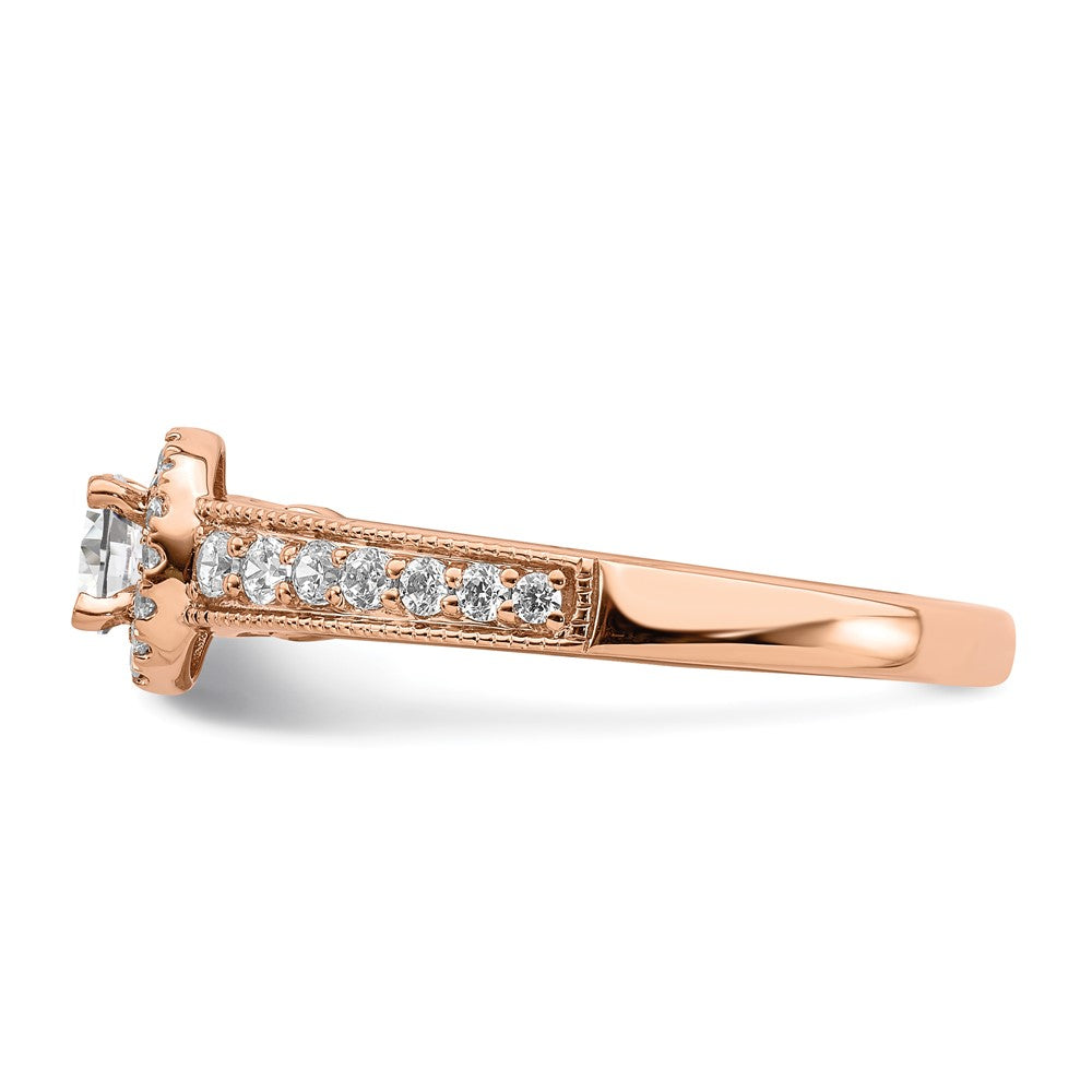14K Roségold Heiligenschein Plus (holds 1/3 Karat (4.5mm) Rund Mittig) 3/8 Diamant Halbfassung Verlobungsring