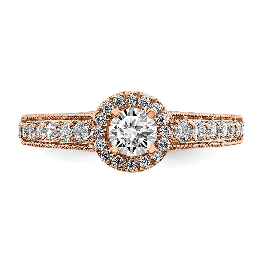 14K Roségold Heiligenschein Plus (holds 1/3 Karat (4.5mm) Rund Mittig) 3/8 Diamant Halbfassung Verlobungsring