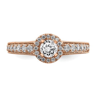14K Roségold Heiligenschein Plus (holds 1/3 Karat (4.5mm) Rund Mittig) 3/8 Diamant Halbfassung Verlobungsring