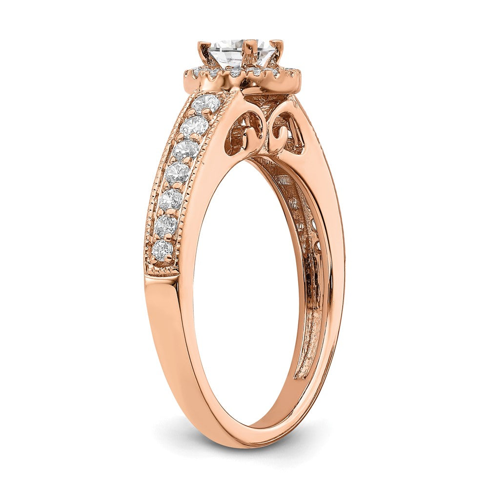 14K Roségold Heiligenschein Plus (holds 1/3 Karat (4.5mm) Rund Mittig) 3/8 Diamant Halbfassung Verlobungsring