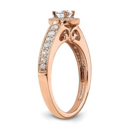 14K Roségold Heiligenschein Plus (holds 1/3 Karat (4.5mm) Rund Mittig) 3/8 Diamant Halbfassung Verlobungsring