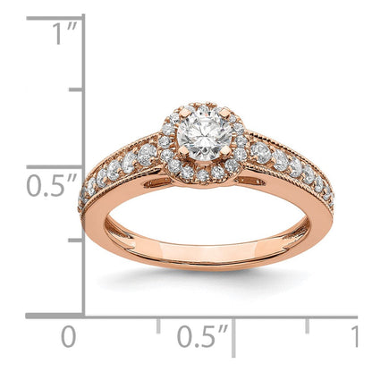 14K Roségold Heiligenschein Plus (holds 1/3 Karat (4.5mm) Rund Mittig) 3/8 Diamant Halbfassung Verlobungsring