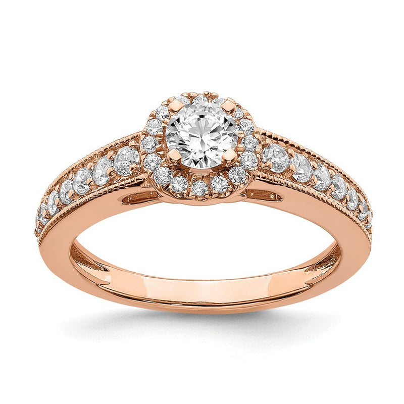 0,75 ct. Verlobungs- und Brautring mit natürlichen runden Diamanten im Halo-Design, 14K Roségold