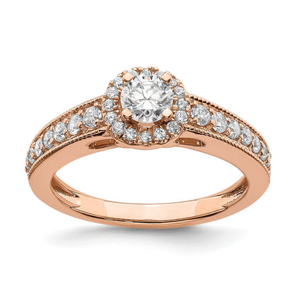 14K Roségold Heiligenschein Plus (holds 1/3 Karat (4.5mm) Rund Mittig) 3/8 Diamant Halbfassung Verlobungsring