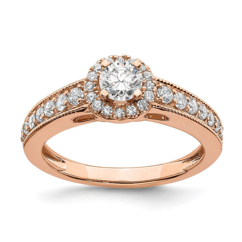 14K Roségold Heiligenschein Plus (holds 1/3 Karat (4.5mm) Rund Mittig) 3/8 Diamant Halbfassung Verlobungsring