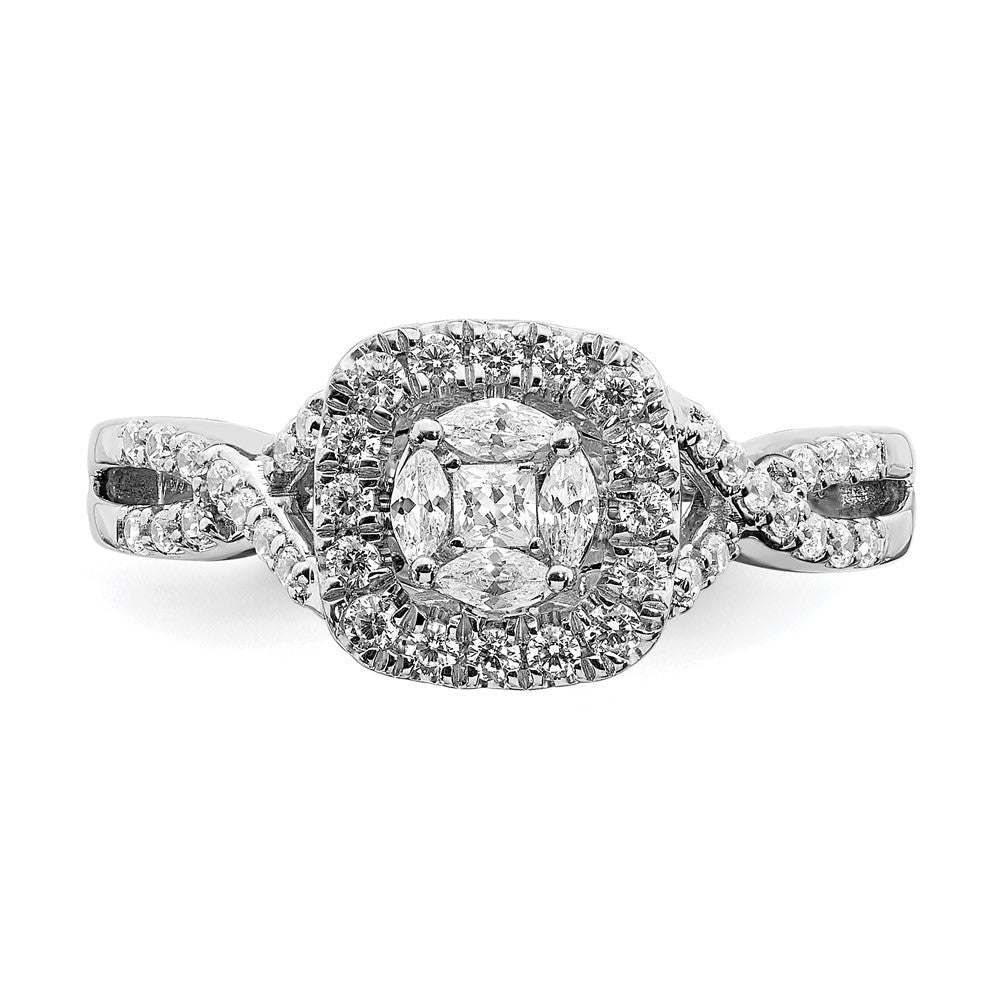 14K Weißgold Verlobungsring mit Diamant-Cluster aus echten Diamanten