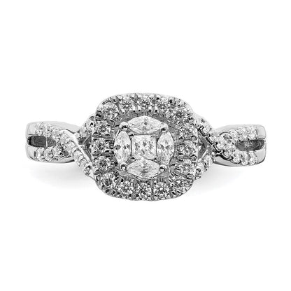 14K Weißgold Verlobungsring mit Diamant-Cluster aus echten Diamanten