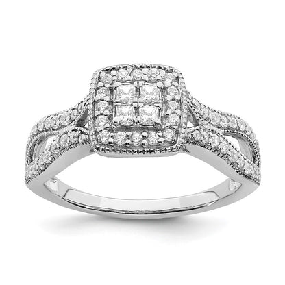 14K Weißgold Verlobungsring mit echten Diamanten im Cluster-Design