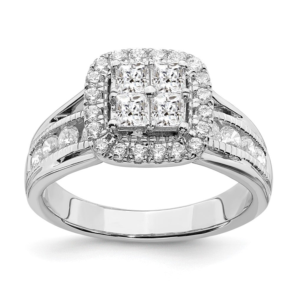 14K Weißgold Verlobungsring mit Diamant-Cluster aus echten Diamanten
