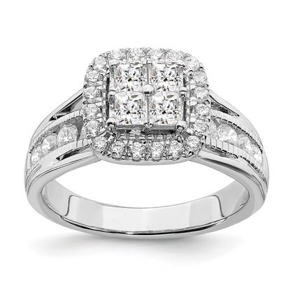 14K Weißgold Verlobungsring mit Diamant-Cluster aus echten Diamanten