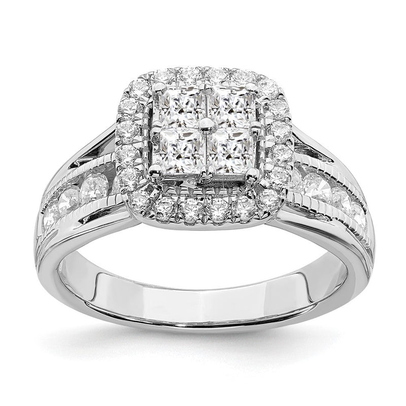 14K Weißgold Verlobungsring mit Diamant-Cluster aus echten Diamanten