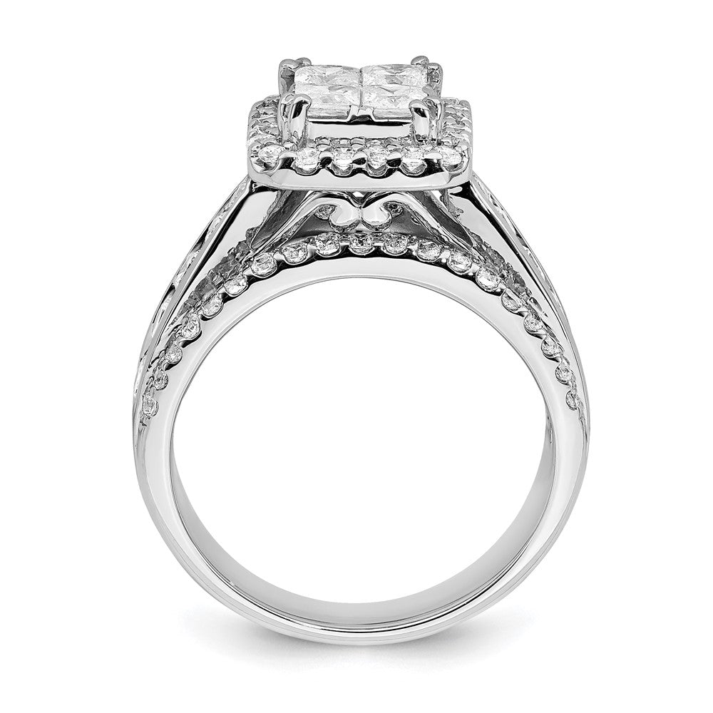 14K Weißgold Verlobungsring mit echtem Diamant-Cluster aus echten Diamanten