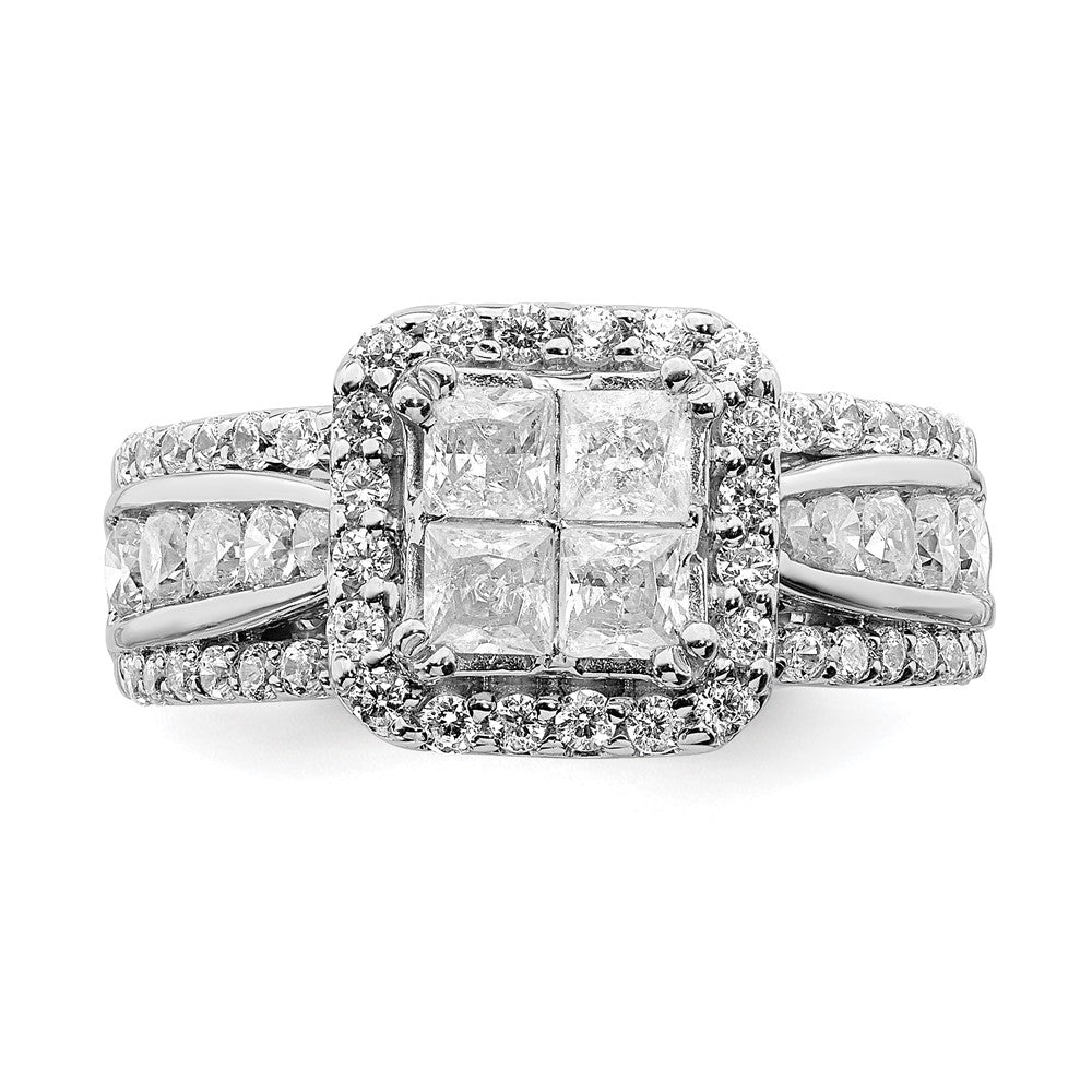14K Weißgold Verlobungsring mit echtem Diamant-Cluster aus echten Diamanten