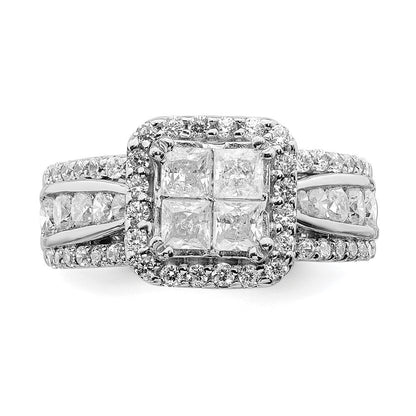 14K Weißgold Verlobungsring mit echtem Diamant-Cluster aus echten Diamanten