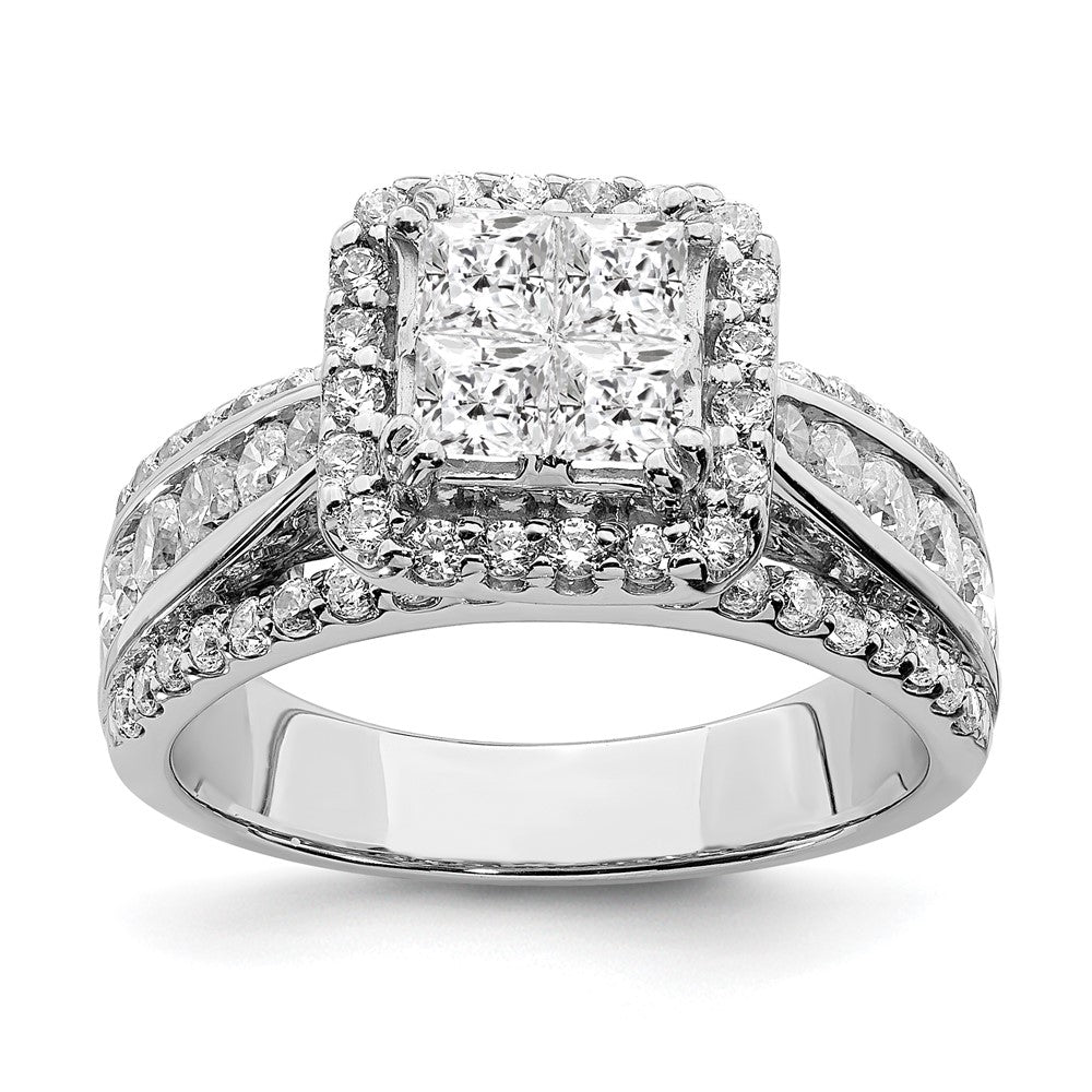 14K Weißgold Verlobungsring mit echtem Diamant-Cluster aus echten Diamanten