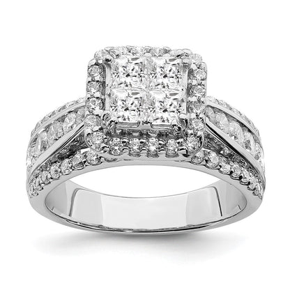 14K Weißgold Verlobungsring mit echtem Diamant-Cluster aus echten Diamanten