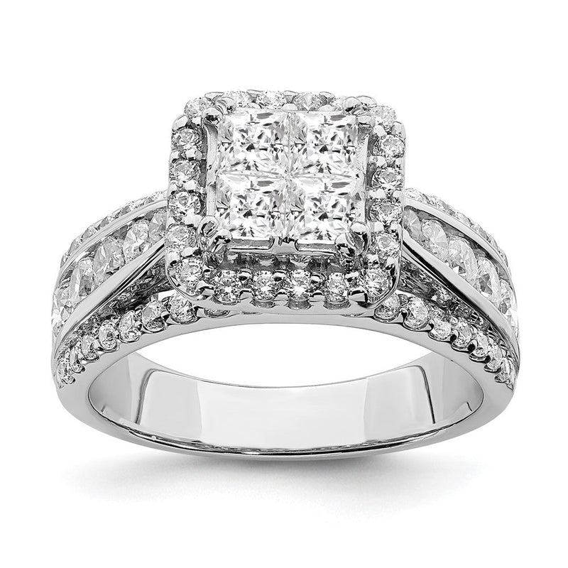 14K Weißgold Verlobungsring mit echtem Diamant-Cluster aus echten Diamanten