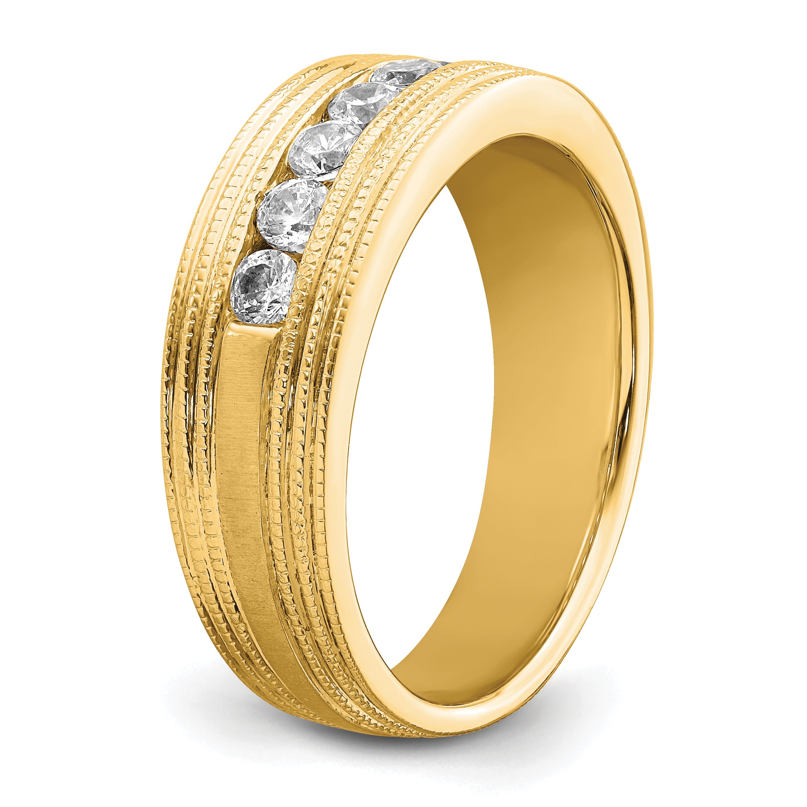 14K Gelbgold Herrenring mit 0,625 ct. Labor gezüchteten Diamanten VS/SI+ G+, Sieben Steine