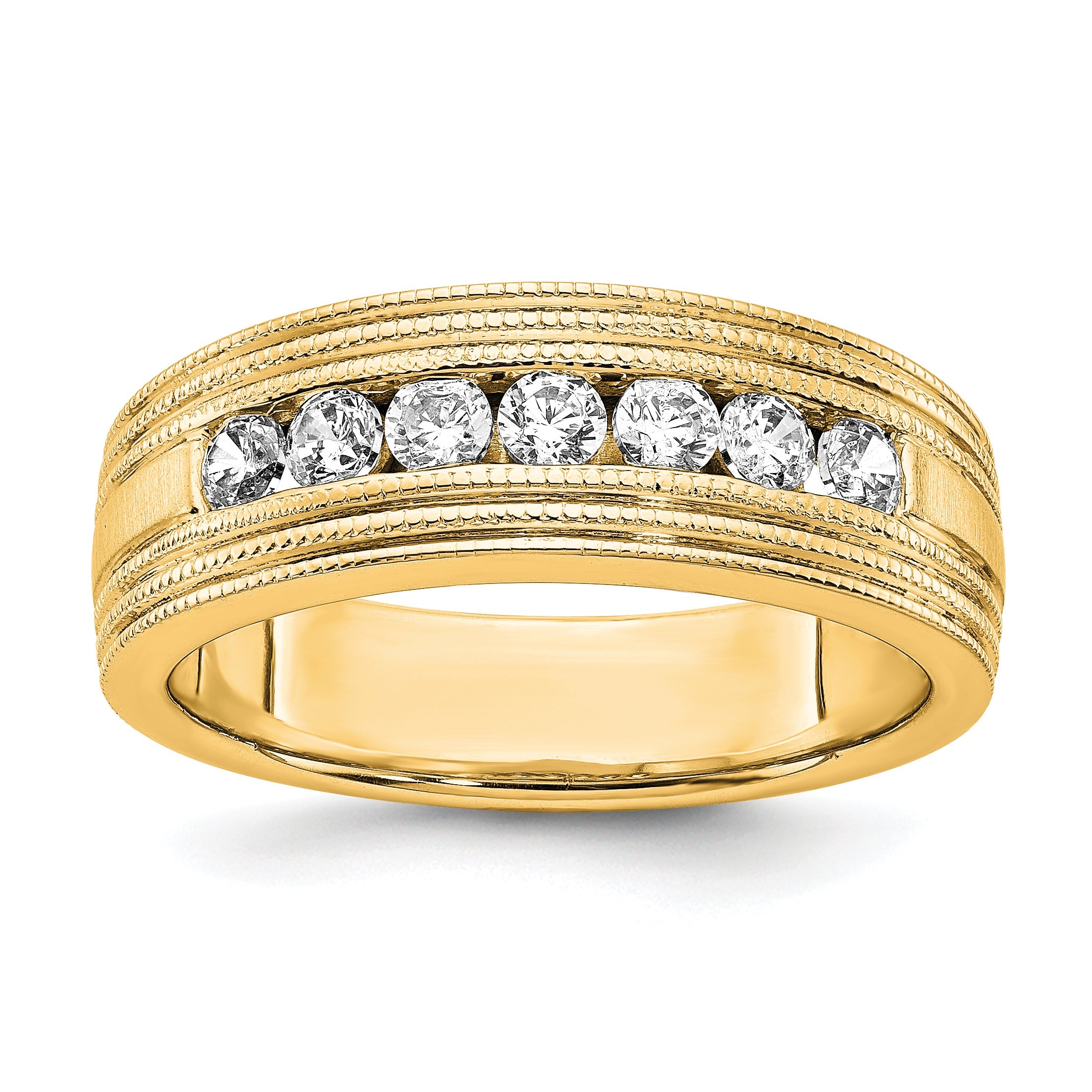 14K Gelbgold Herrenring mit 0,625 ct. Labor gezüchteten Diamanten VS/SI+ G+, Sieben Steine