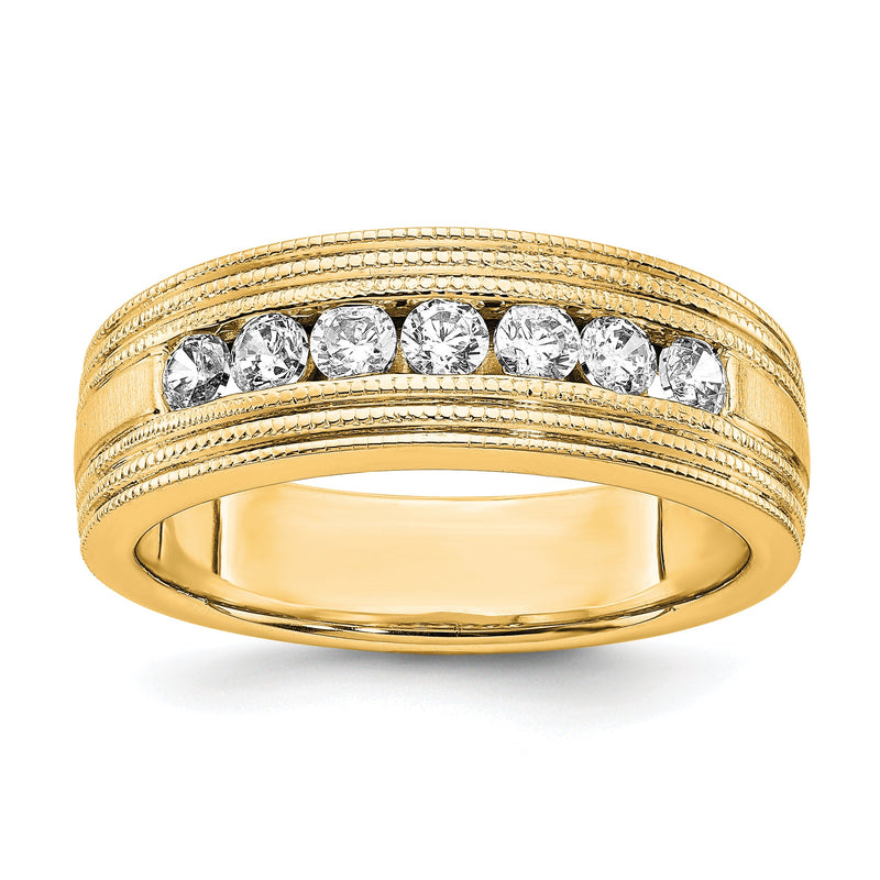 14K Gelbgold Herrenring mit 0,625 ct. Labor gezüchteten Diamanten VS/SI+ G+, Sieben Steine