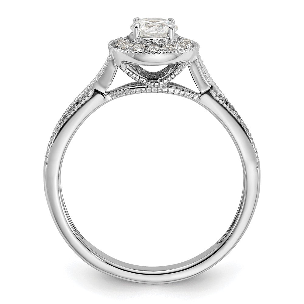 10K Weißgold Verlobungsring mit 0,5 ct. Laborgezüchteten Diamanten im Rundschliff, VS/SI+ G+, mit Halo-Fassung