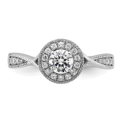 14K Weißgold Verlobungsring mit 0,5 ct. im Labor gezüchteten Diamanten, rund, VS/SI+ G+, Halo-Fassung
