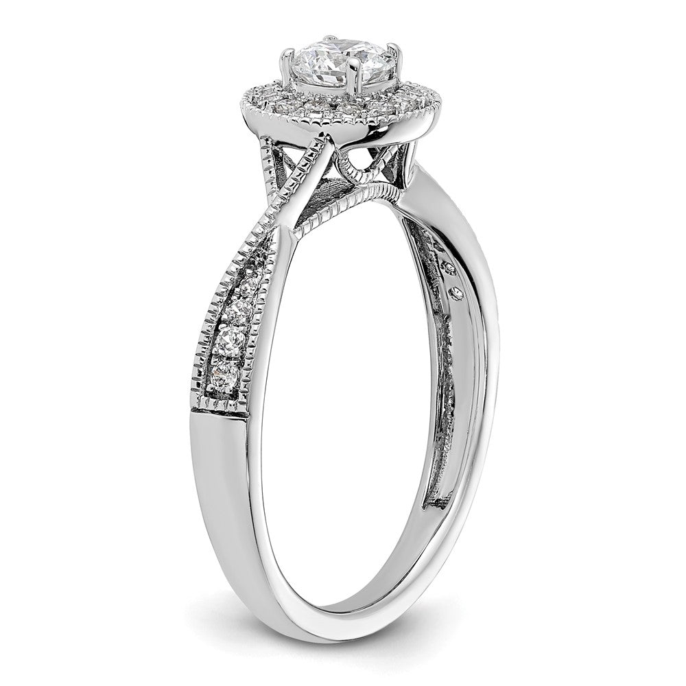 10K Weißgold Verlobungsring mit 0,5 ct. Laborgezüchteten Diamanten im Rundschliff, VS/SI+ G+, mit Halo-Fassung