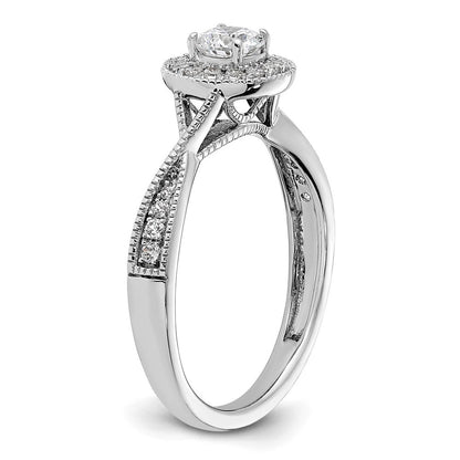 10K Weißgold Verlobungsring mit 0,5 ct. Laborgezüchteten Diamanten im Rundschliff, VS/SI+ G+, mit Halo-Fassung