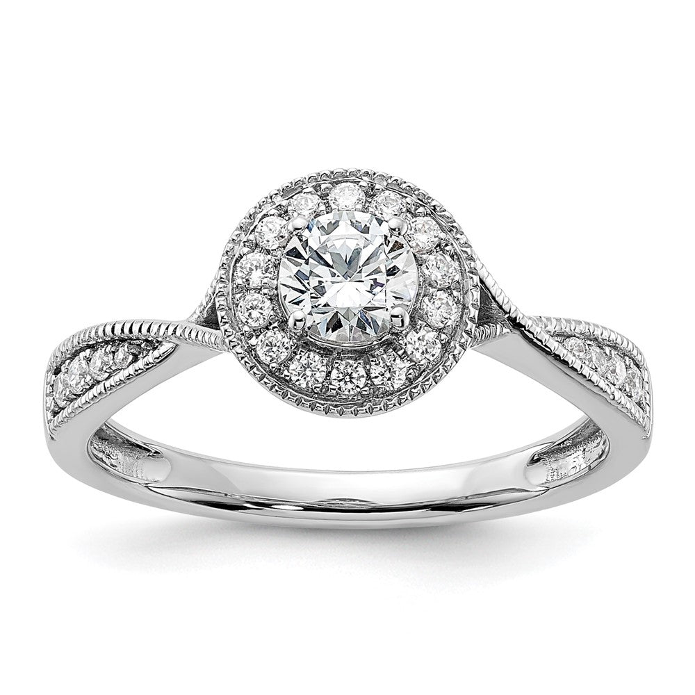 10K Weißgold Verlobungsring mit 0,5 ct. Laborgezüchteten Diamanten im Rundschliff, VS/SI+ G+, mit Halo-Fassung