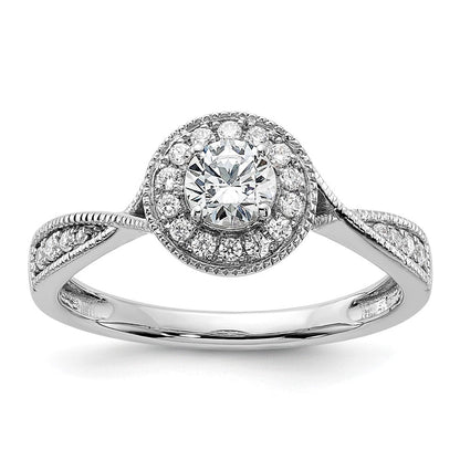10K Weißgold Verlobungsring mit 0,5 ct. Laborgezüchteten Diamanten im Rundschliff, VS/SI+ G+, mit Halo-Fassung