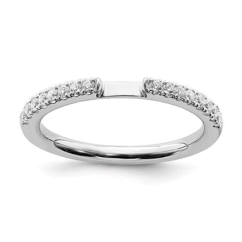 14K Weißgold Ehering mit echten Diamanten, konturiert