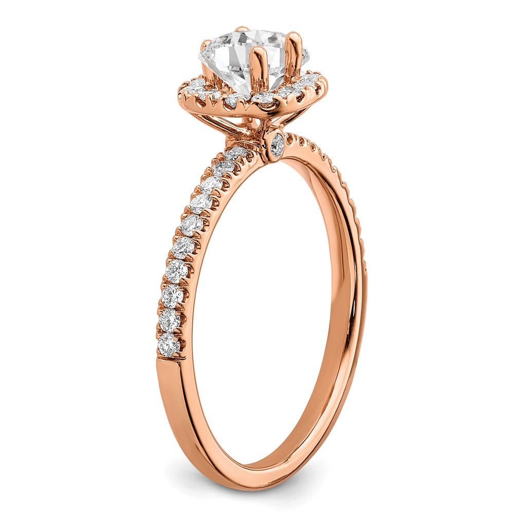 14K Roségold Verlobungsring mit 0,75 ct. Laborgezüchteten Diamanten im Rundschliff, Halo-Fassung, VS/SI+ G+