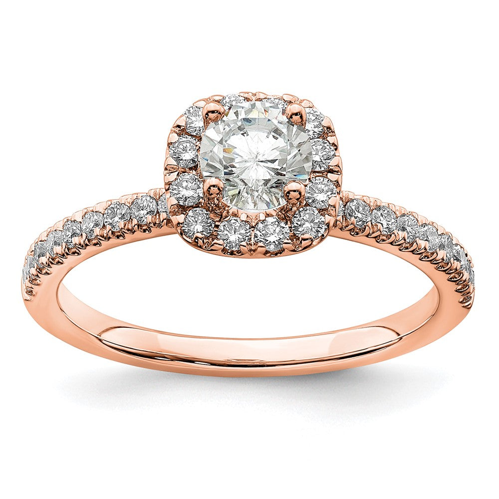 14K Roségold Verlobungsring mit 0,75 ct. Laborgezüchteten Diamanten im Rundschliff, Halo-Fassung, VS/SI+ G+