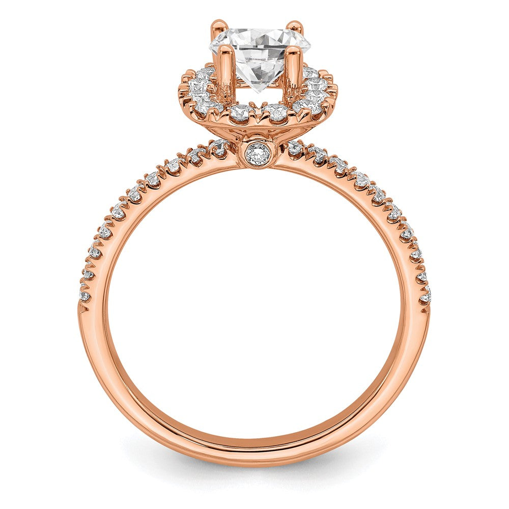 14K Roségold Verlobungsring mit 1 ct. Laborgezüchtetem Diamant VS/SI+ G+ im Rundschliff mit Halo-Fassung
