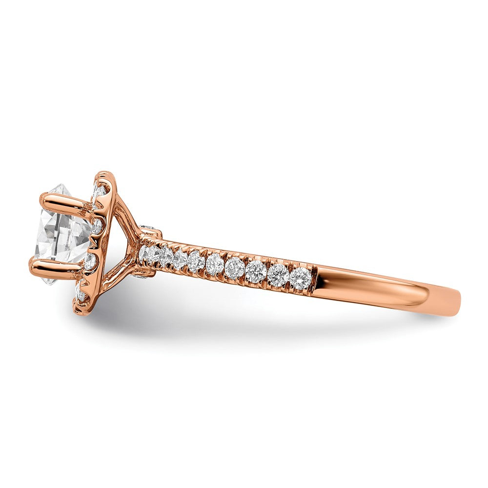 14K Roségold Verlobungsring mit 1 ct. Laborgezüchtetem Diamant VS/SI+ G+ im Rundschliff mit Halo-Fassung