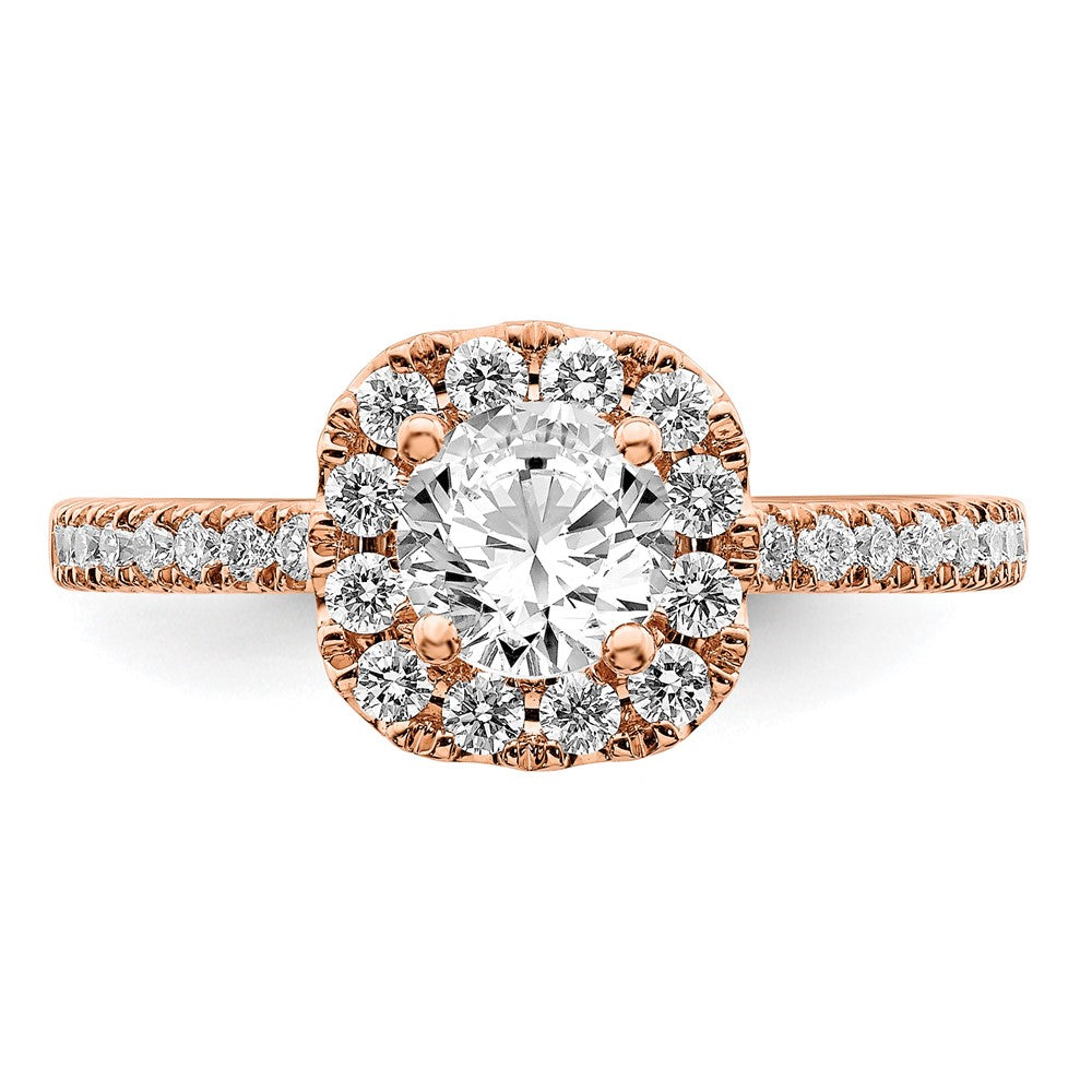 14K Roségold Verlobungsring mit 1 ct. Laborgezüchtetem Diamant VS/SI+ G+ im Rundschliff mit Halo-Fassung