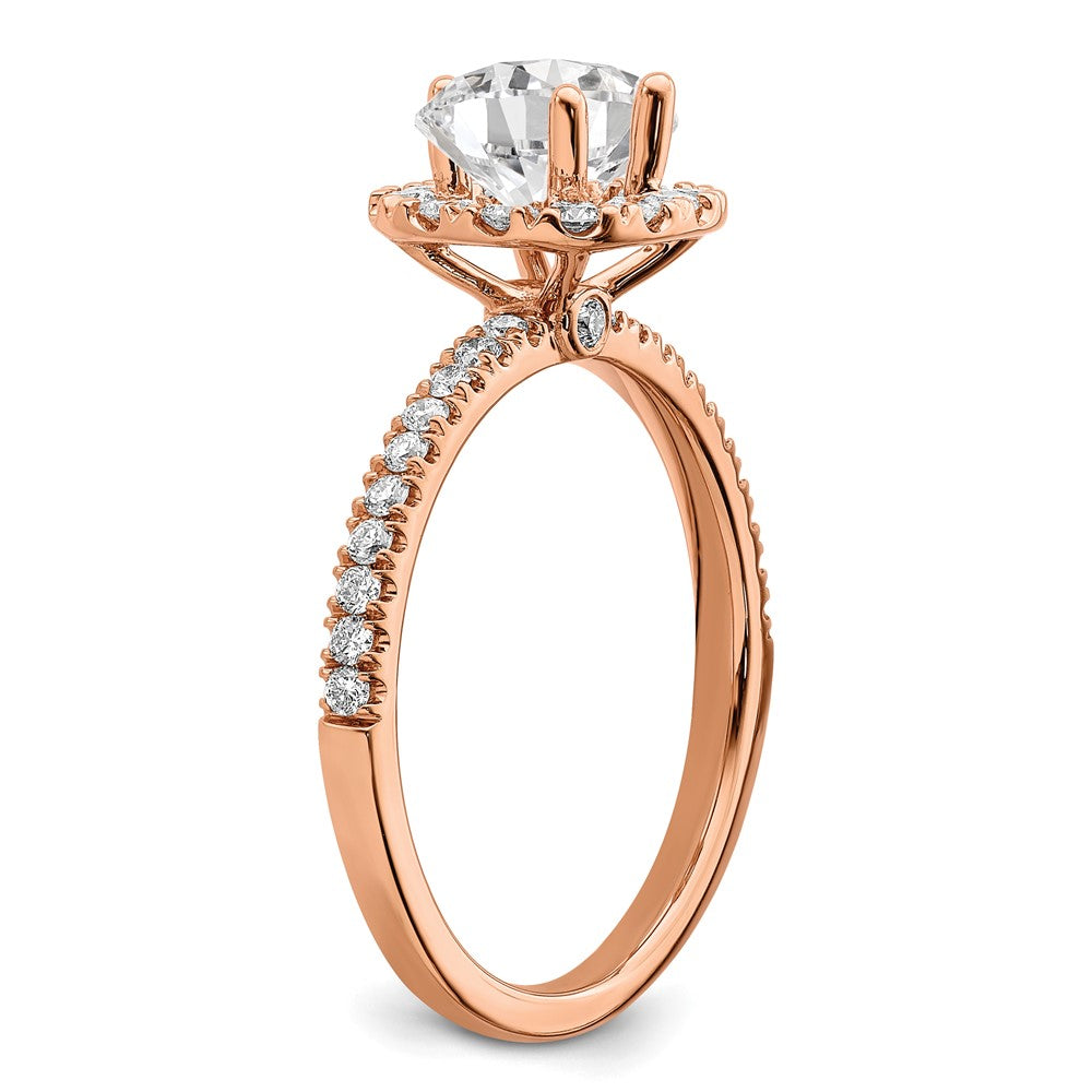 14K Roségold Verlobungsring mit 1 ct. Laborgezüchtetem Diamant VS/SI+ G+ im Rundschliff mit Halo-Fassung