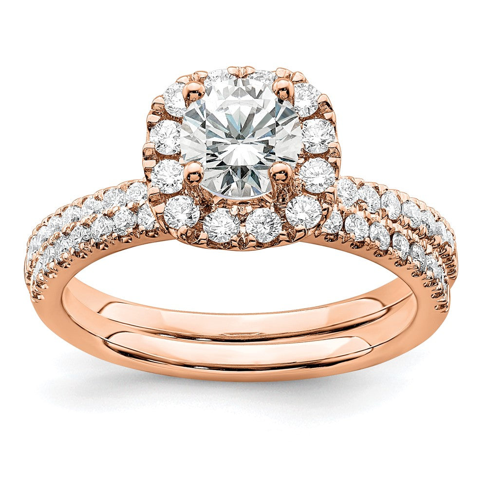 14K Roségold Verlobungsring mit 1 ct. Laborgezüchtetem Diamant VS/SI+ G+ im Rundschliff mit Halo-Fassung